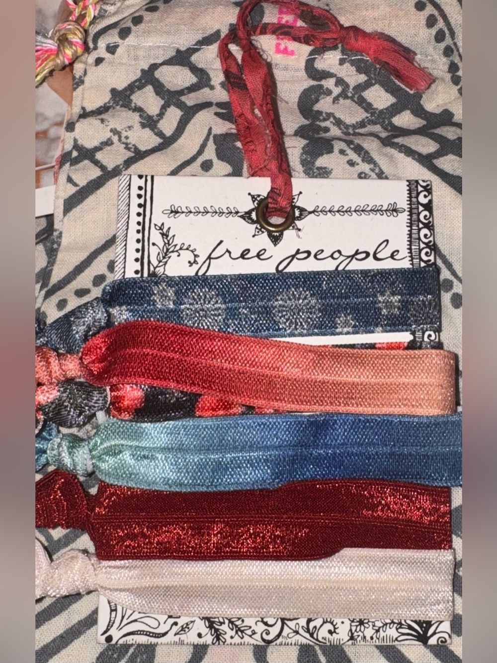 🆕 Free People Fabric Elastic Hair Bands Multicolor / Pattern Ombrè Pack of 6